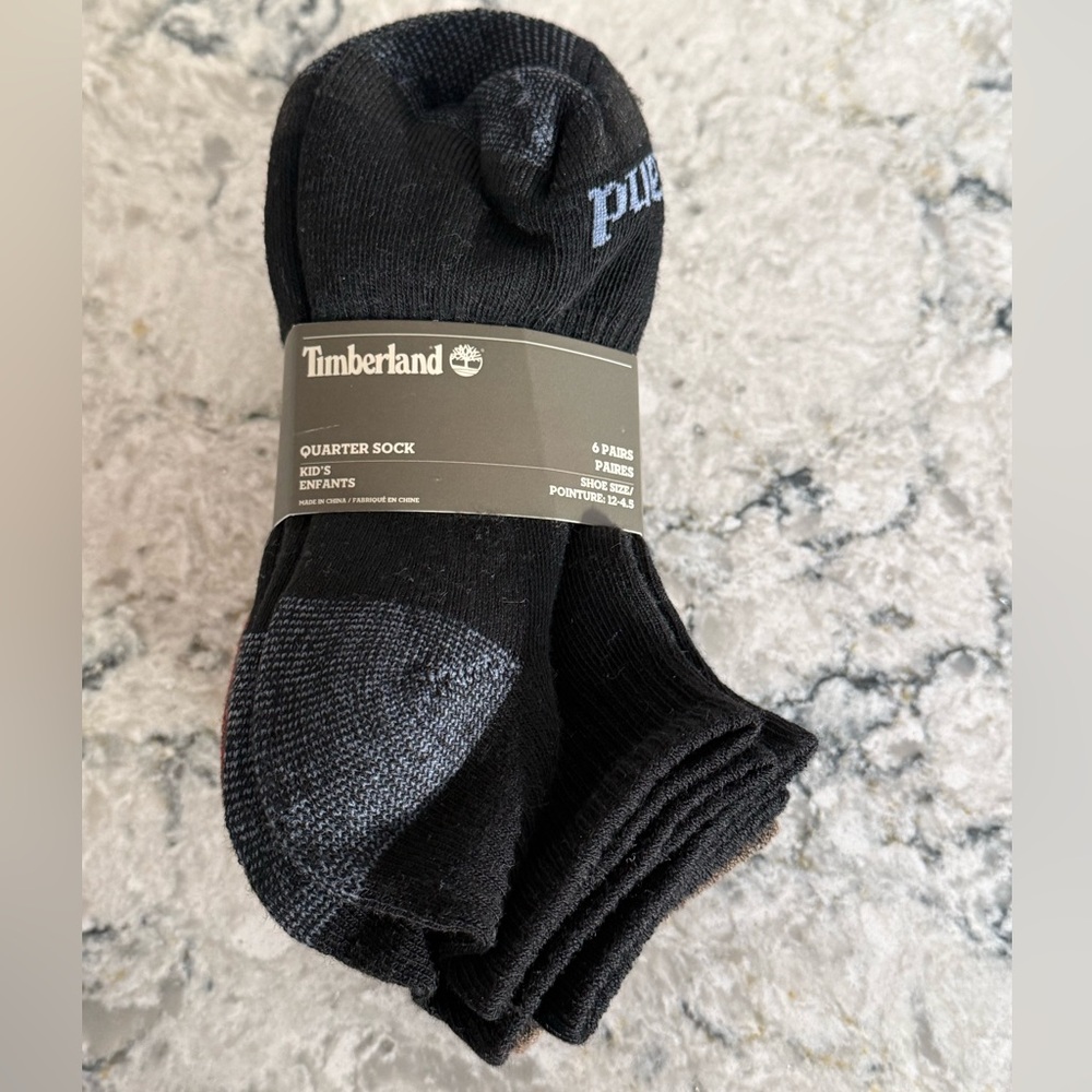 Kids’ Timberland Black Quarter Socks - Pack of 6 - Shoe size 12-4.5